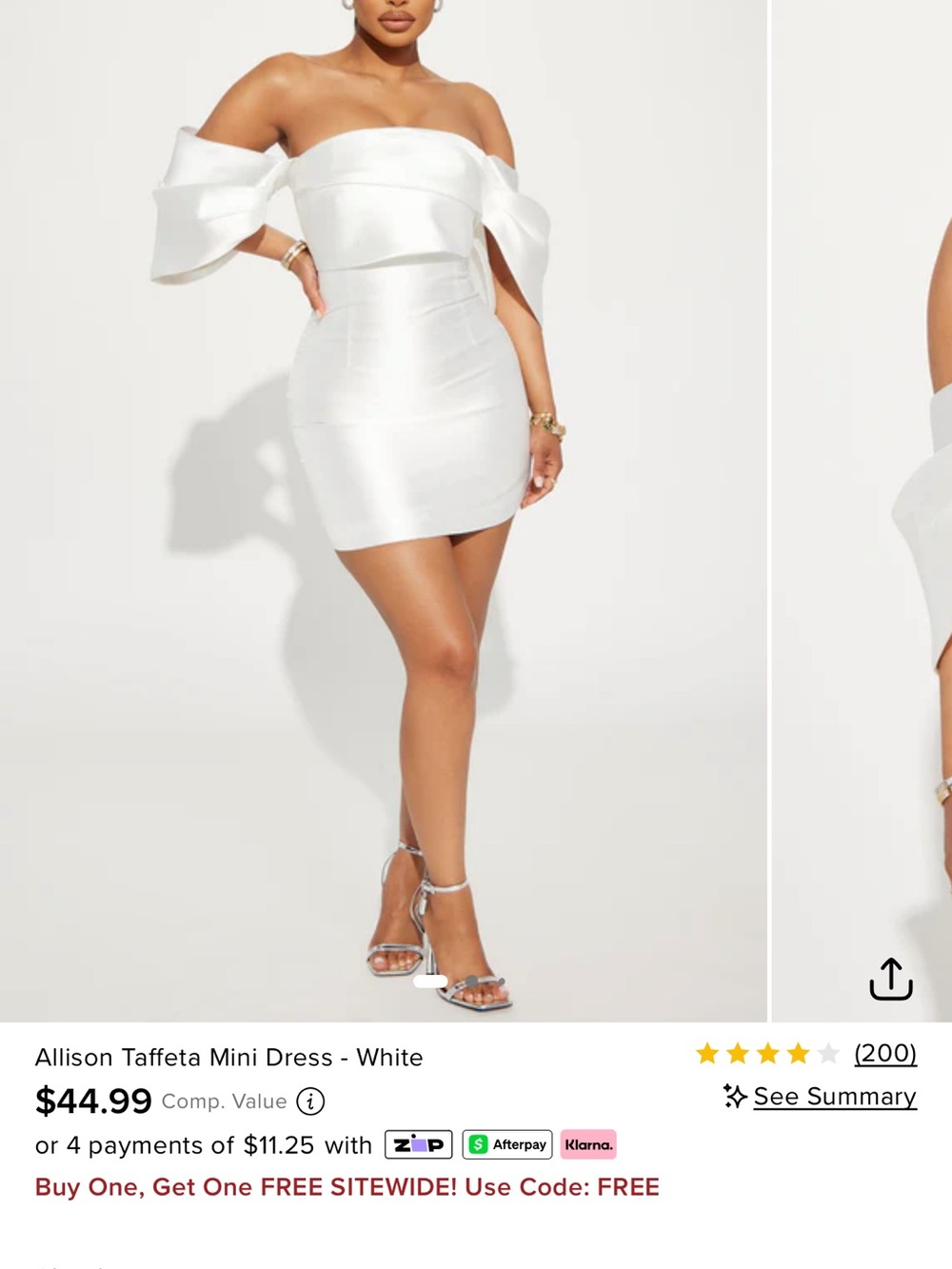 Fashion Nova White Off-Shoulder Taffeta Mini Dress